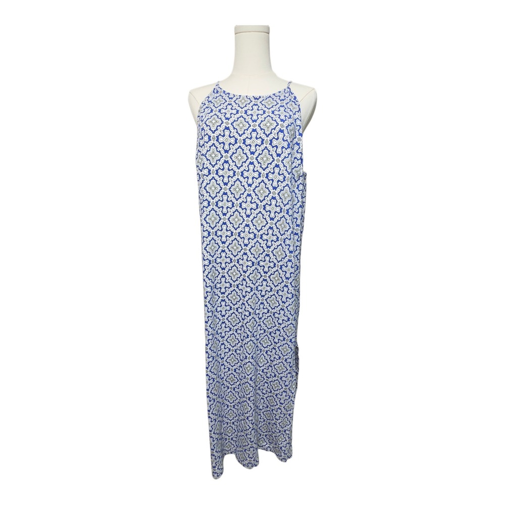 Boden Racer Neck Sundress Blue Heron Flora Tile 100% Cotton Size 14R